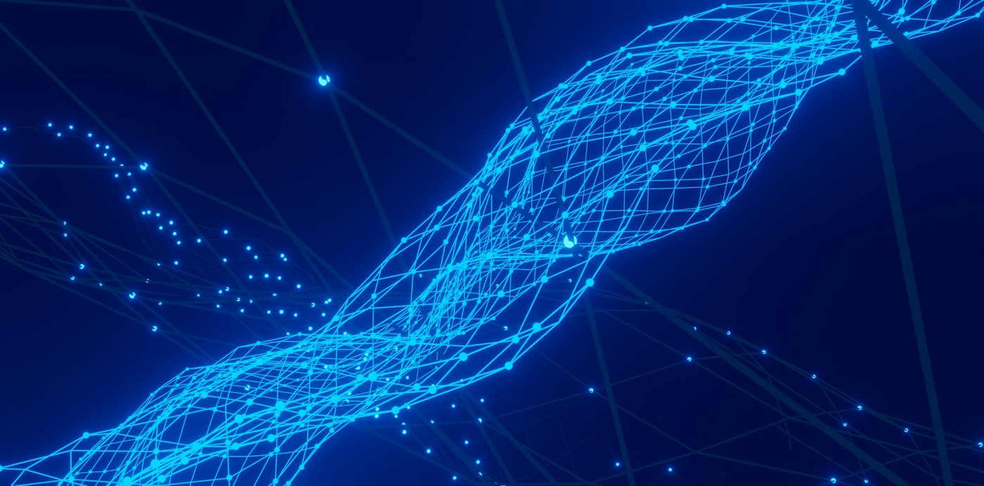 Abstract blue network of connected points and lines